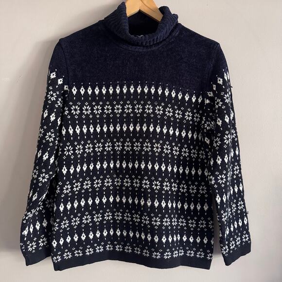 Bogner Sport Fair Isle Wool Turtleneck Sweater Navy Blue Size Medium - Picture 9 of 9